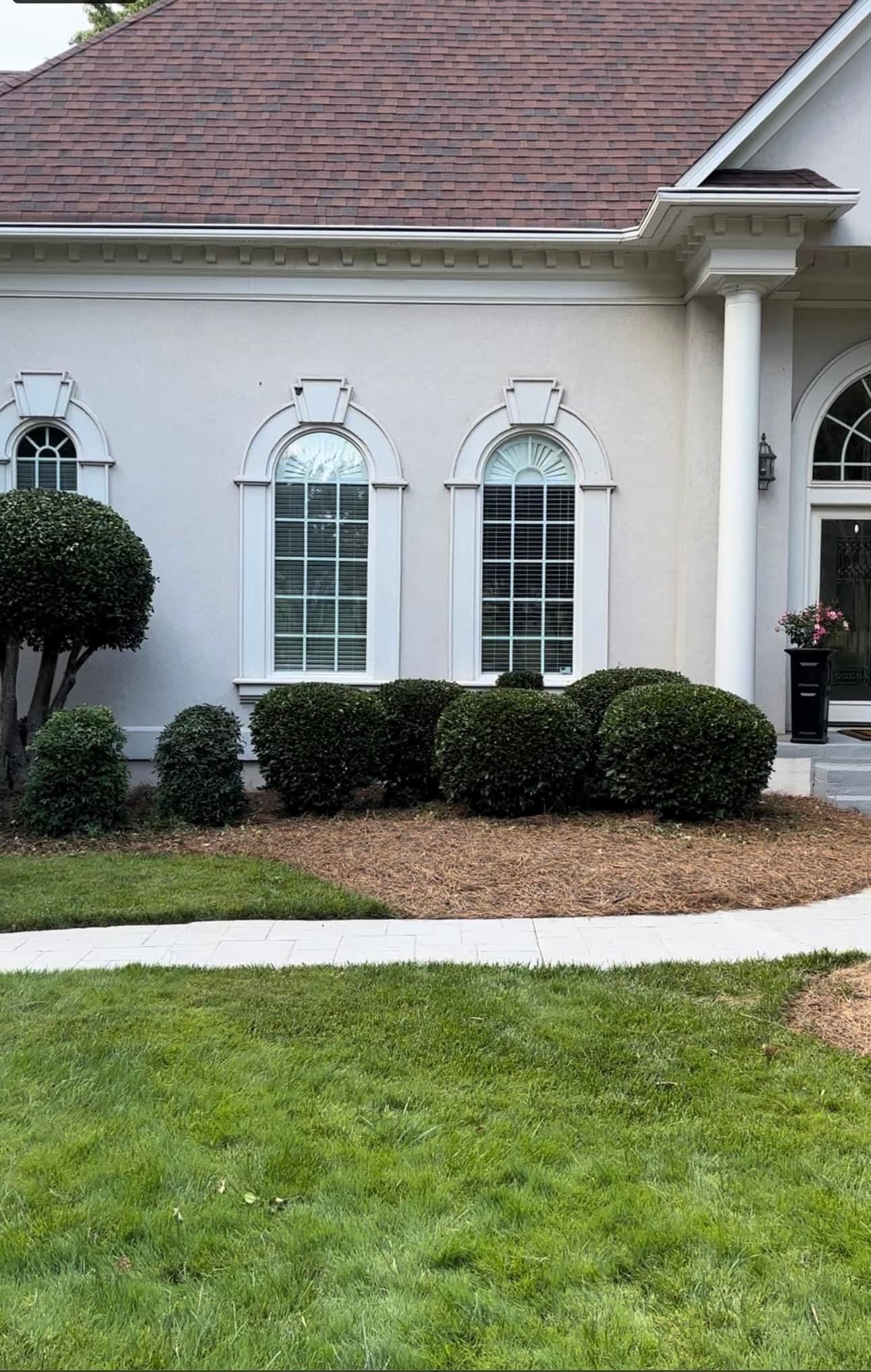before and after of trimmed bushes